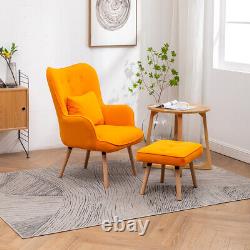 Upholstered Velvet Armchair High Back with Footstool Sofa Lounge Fireside Seat