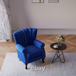 Upholstered Velvet Armchair Oyster Wing Back Chair Lounge Fireside Studded Sofa