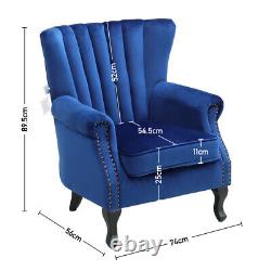 Upholstered Velvet Armchair Oyster Wing Back Chair Single Sofa Lounge Fireside