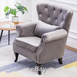 Upholstered Velvet Chesterfield Chair Wing Back Fireside Tufted Fabric Armchair
