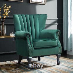 Upholstered Velvet Scallop Oyster Accent Occasional Chair Armchair Fireside Sofa