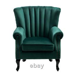 Upholstered Velvet Scallop Oyster Accent Occasional Chair Armchair Fireside Sofa