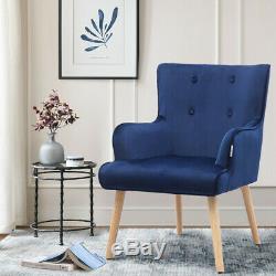 Upholstered Velvet Wing Back Button Armchair Tub Chair Fireside Sofa Seat Navy