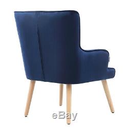 Upholstered Velvet Wing Back Button Armchair Tub Chair Fireside Sofa Seat Navy