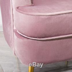 Upholstered Velvet Wing Chair Scallop Shell Back Armchair Blush Pink Fireside Uk