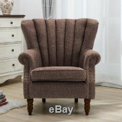 Upholstered Victorian Nordic Wing Back Chair Armchair Fireside with Wooden Legs