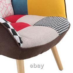 Upholstered Wing Back Armchair Living Room Fireside Patchwork Fabric Sofa Chair