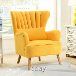Upholstered Wing Back Armchair Living Room Fireside Single Sofa Chair Wooden Leg