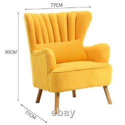 Upholstered Wing Back Armchair Living Room Fireside Single Sofa Chair Wooden Leg