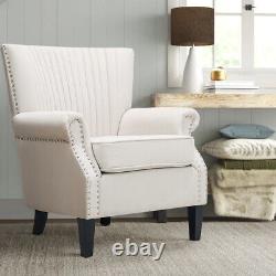 Upholstered Wing Back Armchair Living Room Fireside Studded Sofa Accent Chair