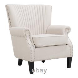 Upholstered Wing Back Armchair Living Room Fireside Studded Sofa Accent Chair