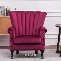 Upholstered Wing Back Armchair Sofa Chair Oyster Velvet Fireside Padded Seat