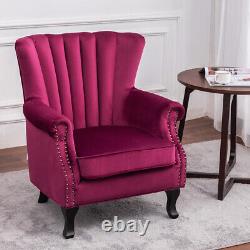 Upholstered Wing Back Armchair Sofa Chair Oyster Velvet Fireside Padded Seat