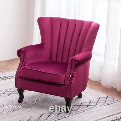 Upholstered Wing Back Armchair Sofa Chair Oyster Velvet Fireside Padded Seat