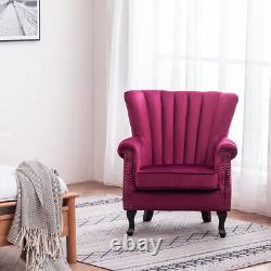 Upholstered Wing Back Armchair Sofa Chair Oyster Velvet Fireside Padded Seat