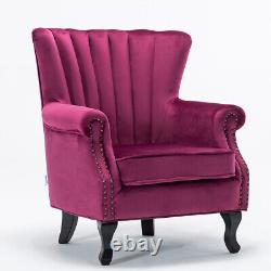 Upholstered Wing Back Armchair Sofa Chair Oyster Velvet Fireside Padded Seat