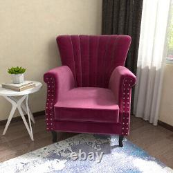 Upholstered Wing Back Armchair Sofa Chair Oyster Velvet Fireside Padded Seat