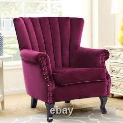 Upholstered Wing Back Armchair Velvet Fireside Lounge Sofa Seat Occasional Chair