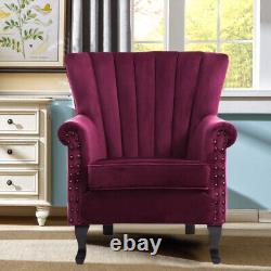 Upholstered Wing Back Armchair Velvet Fireside Lounge Sofa Seat Occasional Chair