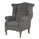 Upholstered Wing Back Fireside Chair Linen Fabric Armchair With Tufted Back