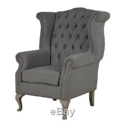 Upholstered Wing Back Fireside Chair Linen Fabric Armchair with tufted back