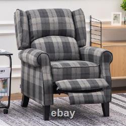 Upholstered Wing Back Recliner Chair Tartan Fabric Fireside Occasional Armchair