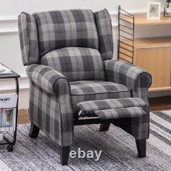 Upholstered Wing Back Recliner Chair Tartan Fabric Fireside Occasional Armchair