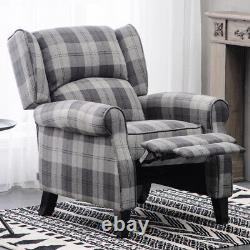 Upholstered Wing Back Recliner Chair Tartan Fabric Fireside Occasional Armchair