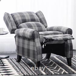 Upholstered Wing Back Recliner Chair Tartan Fabric Fireside Occasional Armchair