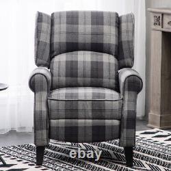 Upholstered Wing Back Recliner Chair Tartan Fabric Fireside Occasional Armchair