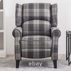 Upholstered Wing Back Recliner Chair Tartan Fabric Fireside Occasional Armchair