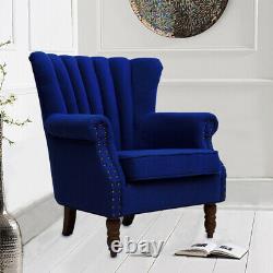 Upholstered Wing Back Scalloped Fireside Chair Linen Fabric Armchair Sofa Seat