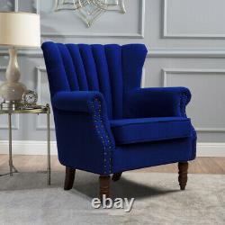 Upholstered Wing Back Scalloped Fireside Chair Linen Fabric Armchair Sofa Seat