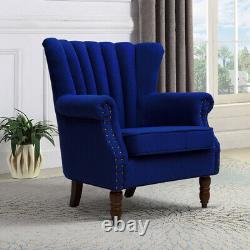 Upholstered Wing Back Scalloped Fireside Chair Linen Fabric Armchair Sofa Seat