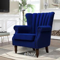 Upholstered Wing Back Scalloped Fireside Chair Linen Fabric Armchair Sofa Seat