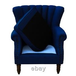 Upholstered Wing Back Scalloped Fireside Chair Linen Fabric Armchair Sofa Seat