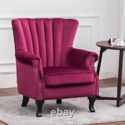 Upholstered Wing High Back Armchair Sofa Chair Oyster Velvet Fireside Retro Seat