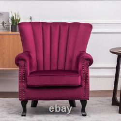 Upholstered Wing High Back Armchair Sofa Chair Oyster Velvet Fireside Retro Seat