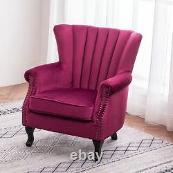 Upholstered Wing High Back Armchair Sofa Chair Oyster Velvet Fireside Retro Seat