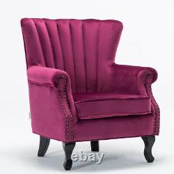 Upholstered Wing High Back Armchair Sofa Chair Oyster Velvet Fireside Retro Seat