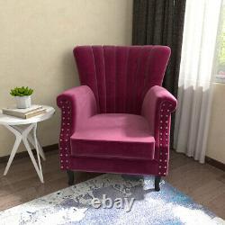 Upholstered Wing High Back Armchair Sofa Chair Oyster Velvet Fireside Retro Seat