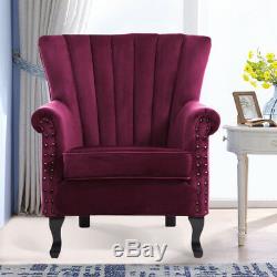 Upholstered Wing High Back Armchair Sofa Chair Velour Fabric Fireside Retro Seat