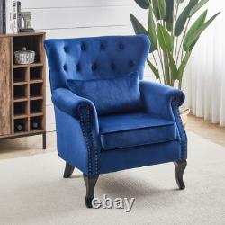 Upholstered Wingback Shell Fireside Chair Velvet Fabric Seat Armchair Sofa -Blue