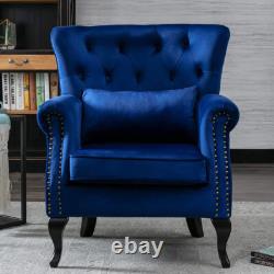 Upholstered Wingback Shell Fireside Chair Velvet Fabric Seat Armchair Sofa -Blue