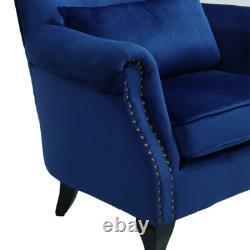 Upholstered Wingback Shell Fireside Chair Velvet Fabric Seat Armchair Sofa -Blue