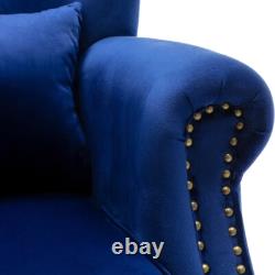 Upholstered Wingback Shell Fireside Chair Velvet Fabric Seat Armchair Sofa -Blue