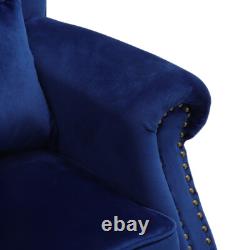 Upholstered Wingback Shell Fireside Chair Velvet Fabric Seat Armchair Sofa -Blue