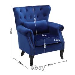 Upholstered Wingback Shell Fireside Chair Velvet Fabric Seat Armchair Sofa -Blue