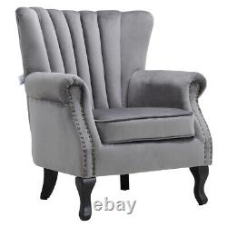 Upholstery Velvet Armchair Wingback Chair Studded Queen Anne Legs Fireside Sofa