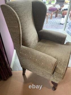 VINTAGE PARKER KNOLL-WINGBACK-Fireside, library ARMCHAIR. Green Chenille Fabric